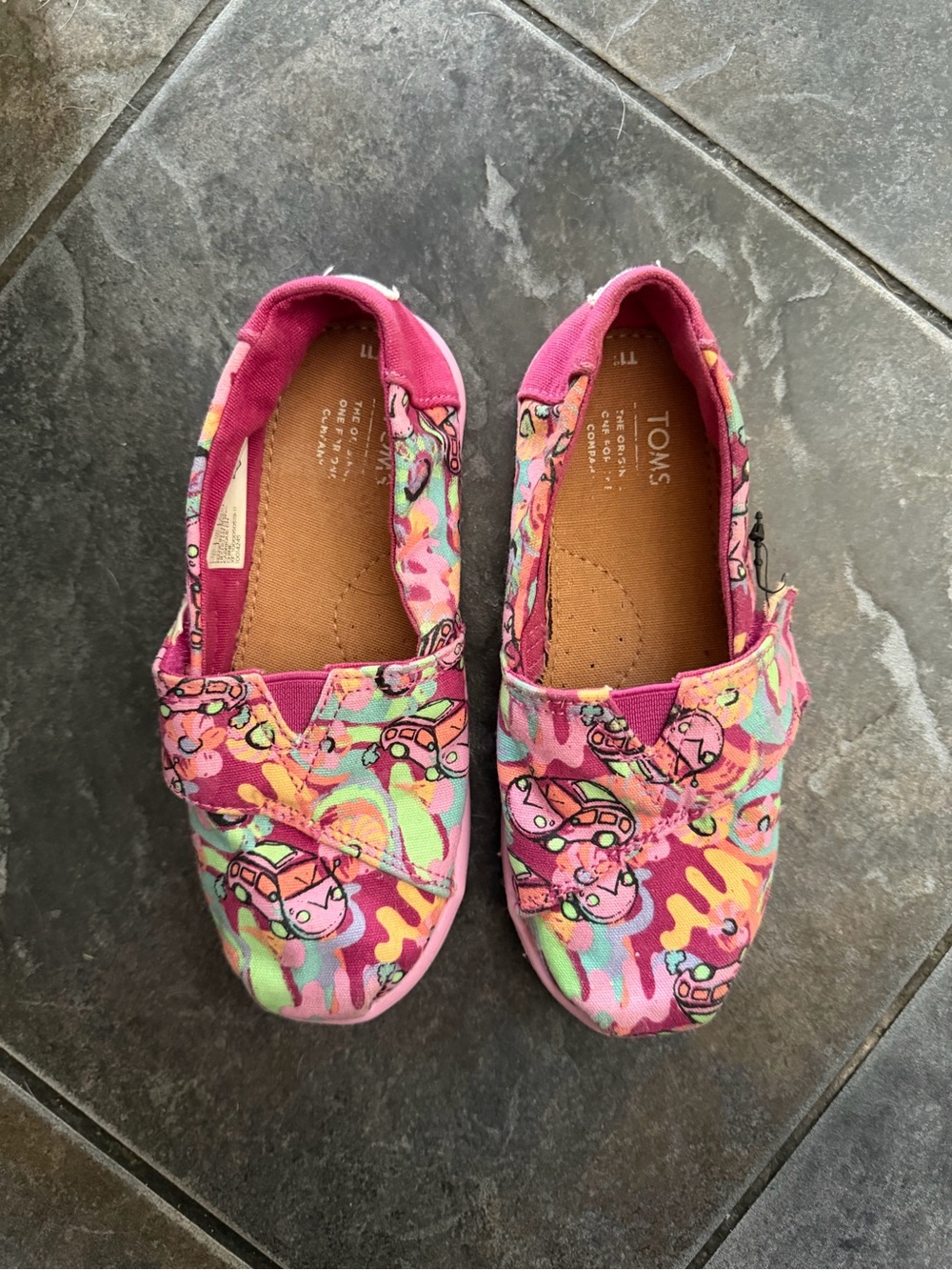TOMS Kids Pink Multicolor Patterned Slip-Ons